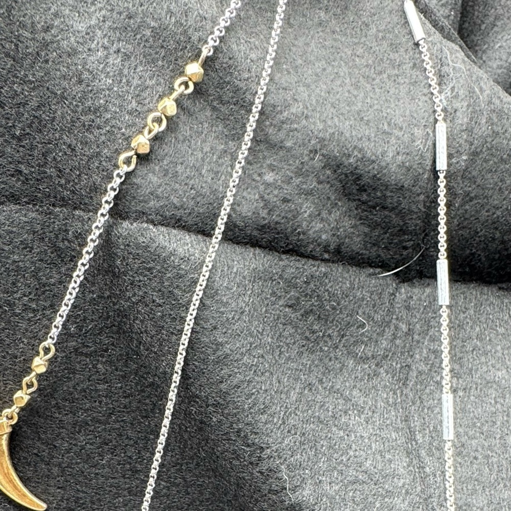 Lucky Brand Horn Bead Chain Gold Silver Two Tone Lg Faux Ivory Horn Red Crystals - Picture 7 of 10